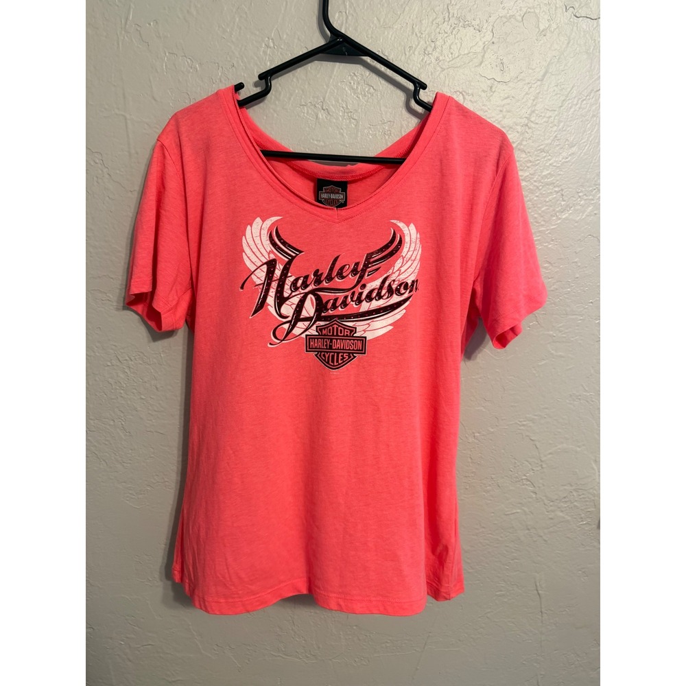 Harley-Davidson Womens Graphic T-Shirt Neon Pink Alamo City San Antonio Large